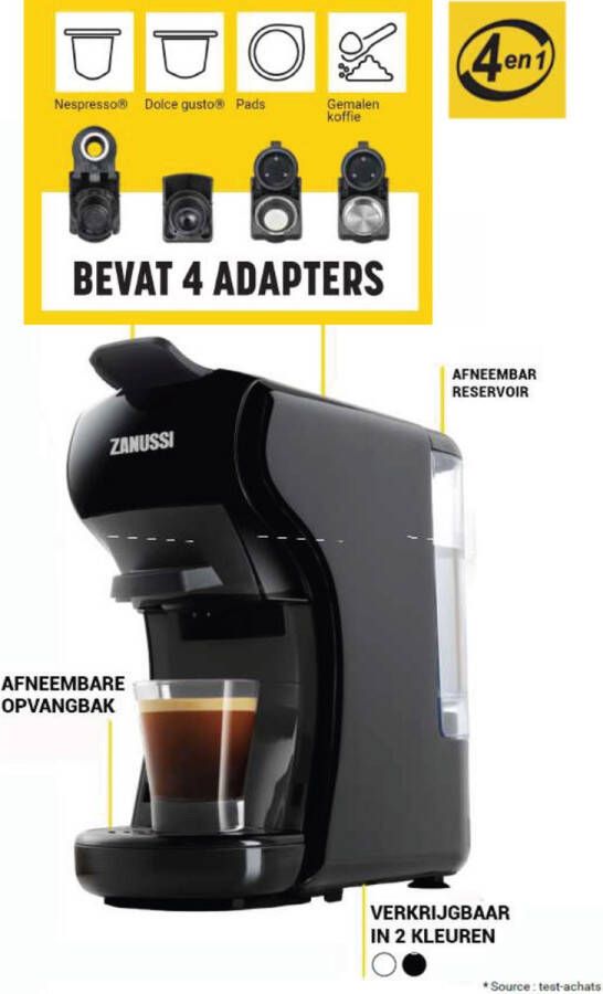 Zanussi CKZ39 Espressomachine voor capsules pads en gemalen koffie 4 in 1 Zwart