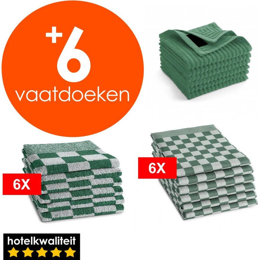 Slaaptextiel Zavelo 6x Theedoeken en 6x Keukendoeken Set + 6x GRATIS VAATDOEKJES 6x Theedoeken 6x Keukendoeken Groen