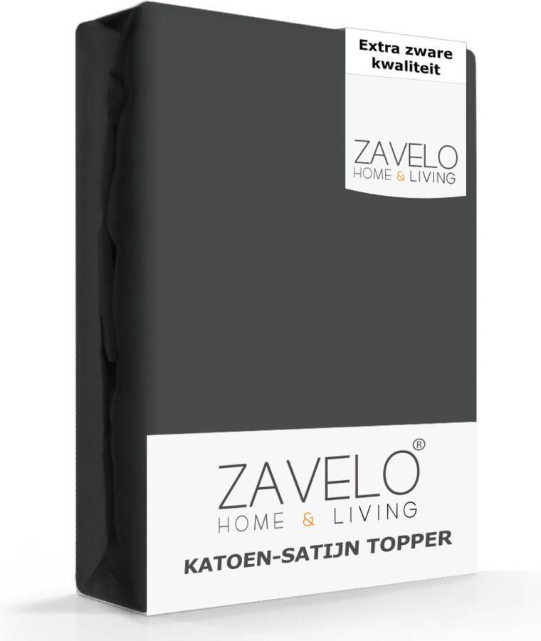 Zavelo Deluxe Katoen-Satijn Topper Hoeslaken Antraciet Lits-jumeaux (180x200 cm) Heerlijk Zacht Rondom Elastisch Perfecte Pasvorm