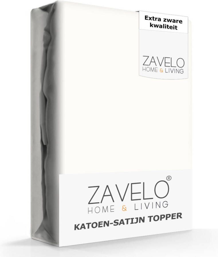 Zavelo Deluxe Katoen-Satijn Topper Hoeslaken Creme Lits-jumeaux (180x220 cm) Heerlijk Zacht Rondom Elastisch Perfecte Pasvorm