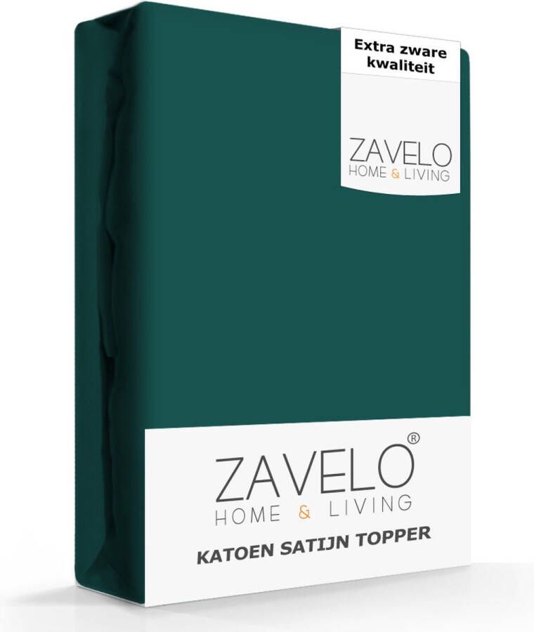 Zavelo Deluxe Katoen-Satijn Topper Hoeslaken Donker Groen Lits-jumeaux (180x200 cm) Heerlijk Zacht Rondom Elastisch Perfecte Pasvorm