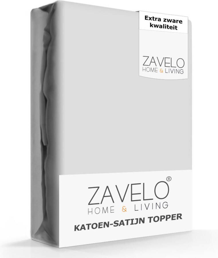 Zavelo Deluxe Katoen-Satijn Topper Hoeslaken Grijs Lits-jumeaux (180x220 cm) Heerlijk Zacht Rondom Elastisch Perfecte Pasvorm