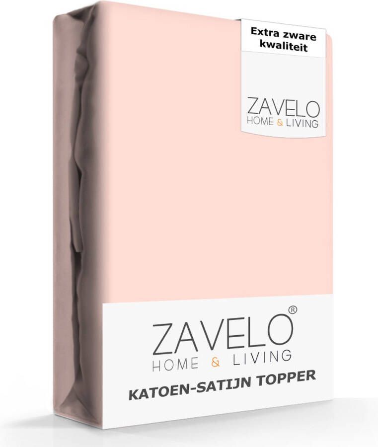 Zavelo Deluxe Katoen-Satijn Topper Hoeslaken Roze Lits-jumeaux (180x200 cm) Heerlijk Zacht Rondom Elastisch Perfecte Pasvorm