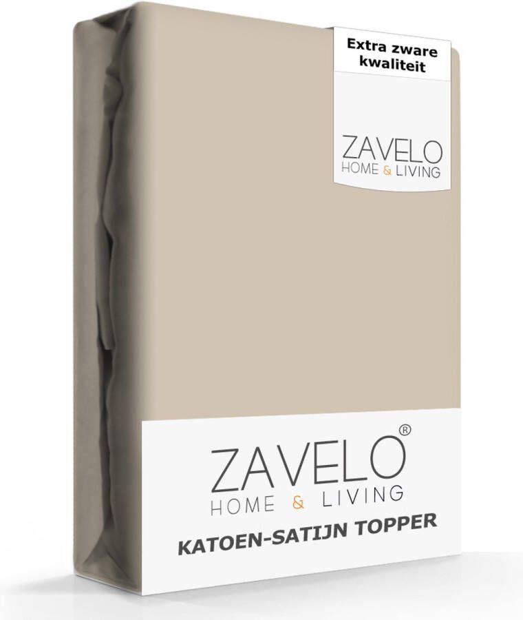 Zavelo Deluxe Katoen-Satijn Topper Hoeslaken Taupe Lits-jumeaux (180x200 cm) Heerlijk Zacht Rondom Elastisch Perfecte Pasvorm