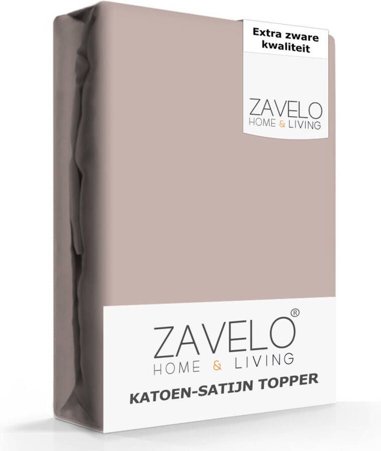 Zavelo Deluxe Katoen-Satijn Topper Hoeslaken Zand Lits-jumeaux (160x200 cm) Heerlijk Zacht Rondom Elastisch Perfecte Pasvorm