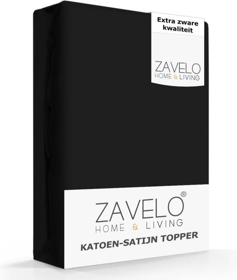 Zavelo Deluxe Katoen-Satijn Topper Hoeslaken Zwart Lits-jumeaux (160x200 cm) Heerlijk Zacht Rondom Elastisch Perfecte Pasvorm