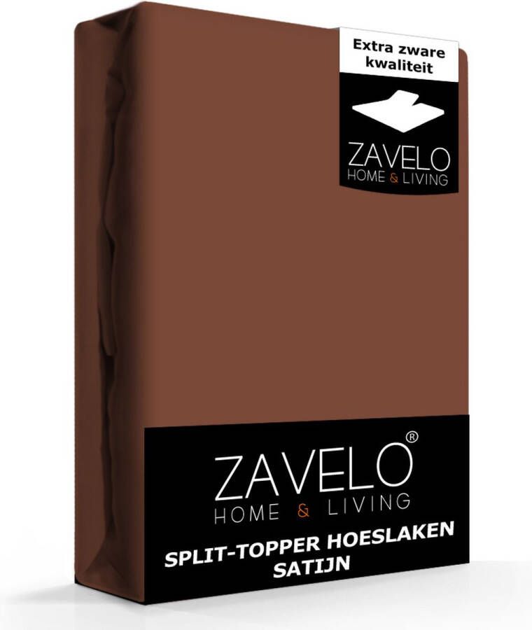 Zavelo Splittopper Hoeslaken Satijn Bruin Lits-jumeaux (180x220 cm) 100% Katoensatijn Soepel & Zacht Perfecte Pasvorm