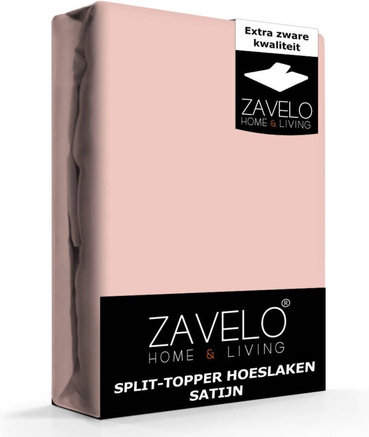 Zavelo Splittopper Hoeslaken Satijn Roze Lits-jumeaux (160x200 cm) 100% Katoensatijn Soepel & Zacht Perfecte Pasvorm