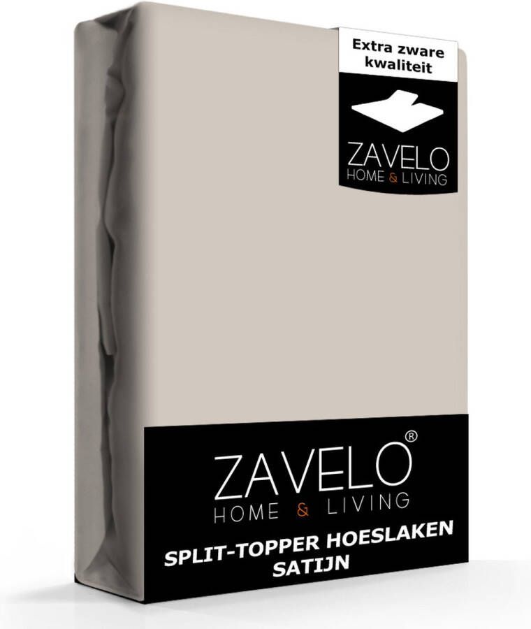 Zavelo Splittopper Hoeslaken Satijn Taupe Lits-jumeaux (160x200 cm) 100% Katoensatijn Soepel & Zacht Perfecte Pasvorm