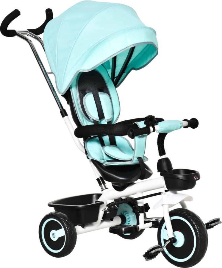 ZAZA Home 2 İn 1 Driewieler Kinderwagen Omkeerbaar Verstelbaar Afneembaar Handvat Luifel Leuning Opbergen Voetsteun Koppeling Pp Kunststof Metaal Fluweelachtig Polyester Groen + Wit 100 X 48 X 106 Cm