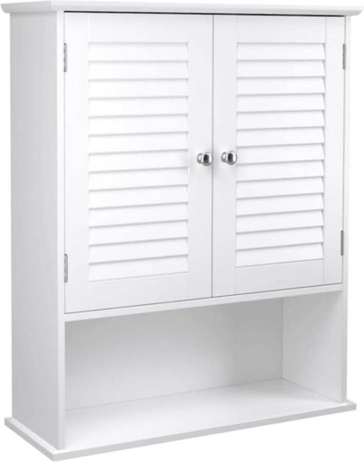 ZAZA Home Badkamerkast wandkast medicijnkast met verstelbare plank dubbele rolluikdeuren en open legplank wit