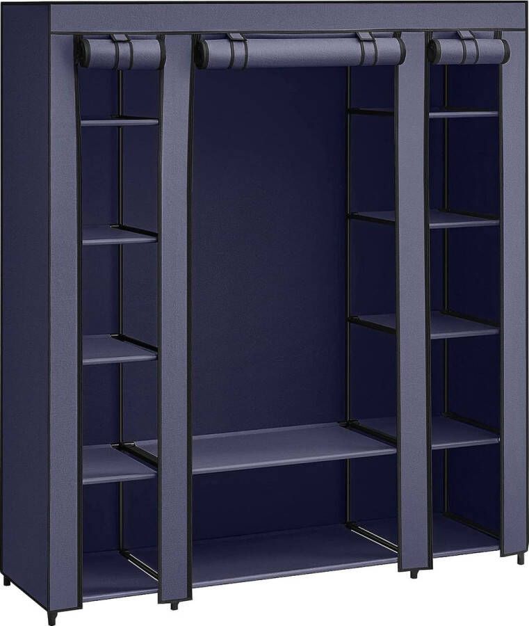ZAZA Home Donkerblauw Kledingkast Met 12 Legplanken Vliesstof Bekleding Metalen Frame 45 X 150 X 175 Cm Perfect Voor De Slaapkamer
