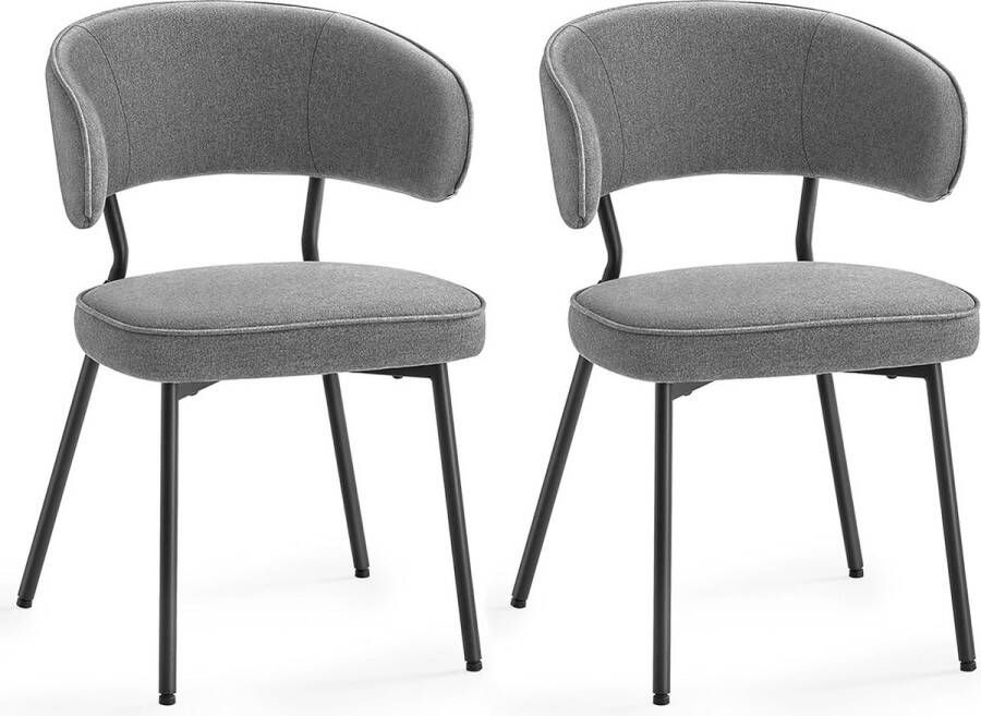 ZAZA Home Eetkamerstoelen set van 2 keukenstoelen gestoffeerde stoelen loungestoel metalen poten modern voor eetkamer keuken lichtgrijs