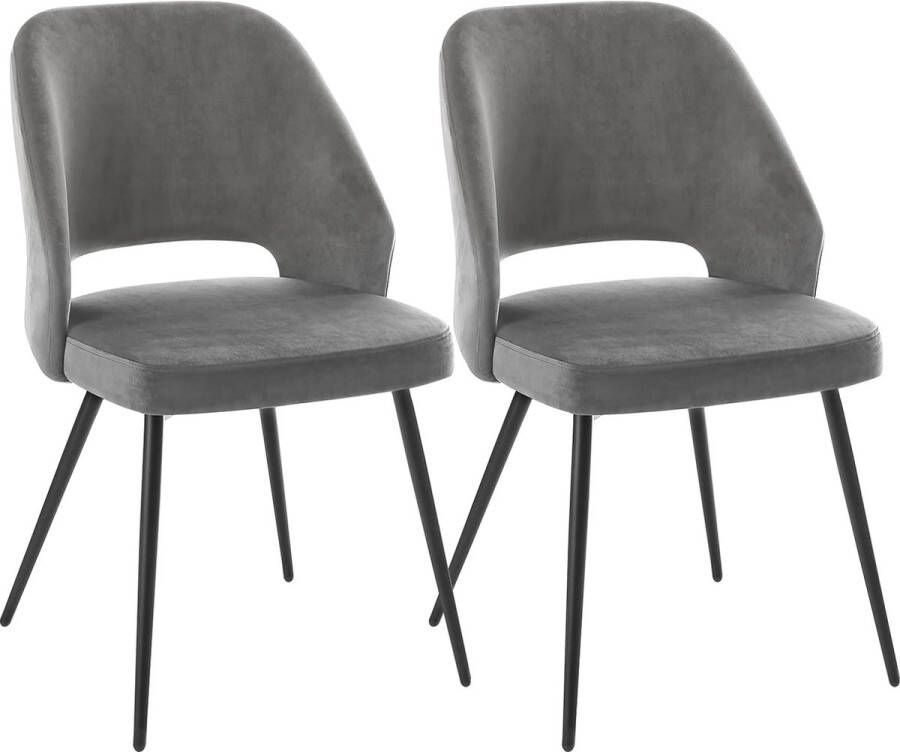 ZAZA Home Eetkamerstoelen set van 2 keukenstoelen gestoffeerde stoelen met metalen poten woonkamerstoelen loungestoel fluwelen bekleding zachte zitting en rugleuning grijs