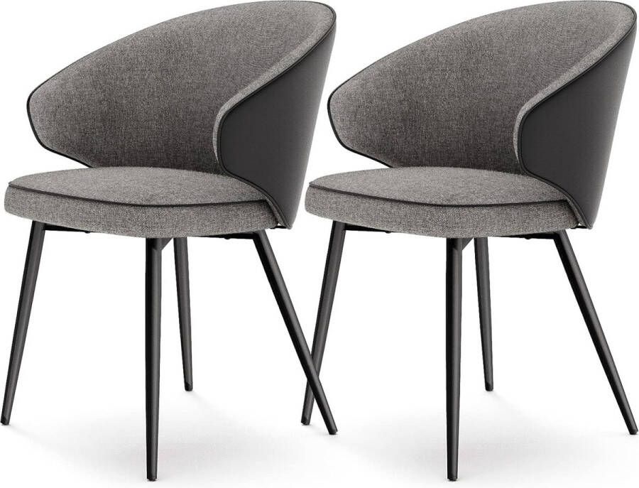 ZAZA Home Eetkamerstoelen set van 2 keukenstoelen gestoffeerde stoelen stoel met armleuningen metalen poten modern woonkamerstoelen voor eetkamer keuken lichtgrijs