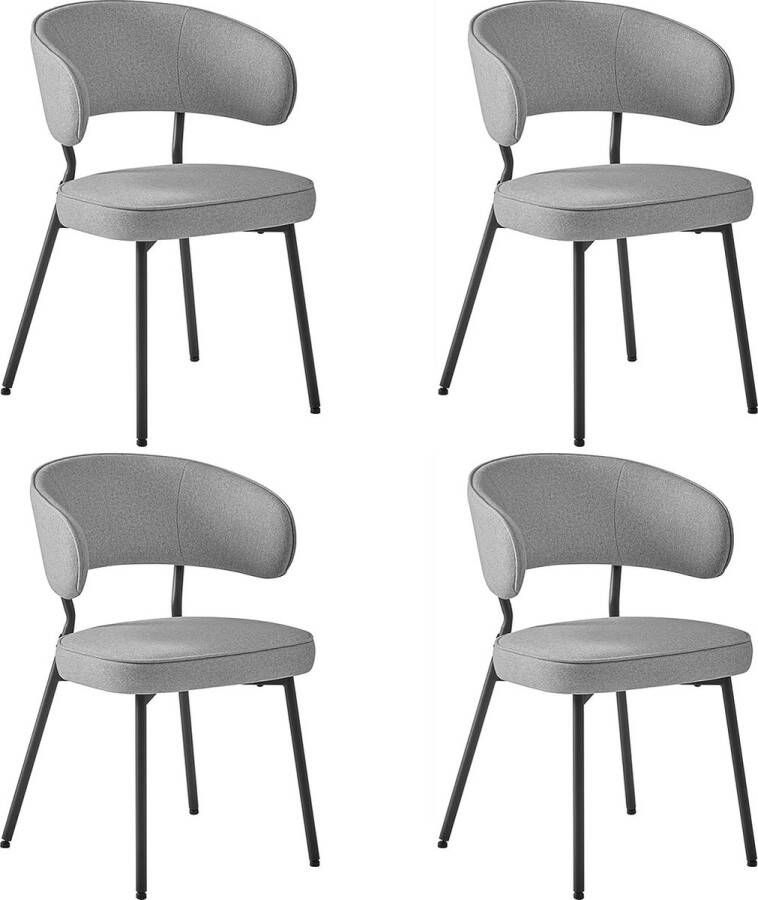 ZAZA Home Eetkamerstoelen set van 4 keukenstoelen gestoffeerde stoelen loungestoel metalen poten modern voor eetkamer keuken lichtgrijs