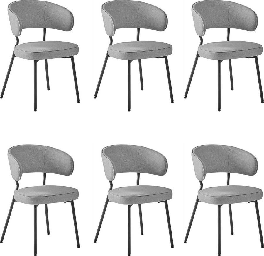 ZAZA Home Eetkamerstoelen set van 6 keukenstoelen gestoffeerde stoelen loungestoel metalen poten modern voor eetkamer keuken lichtgrijs
