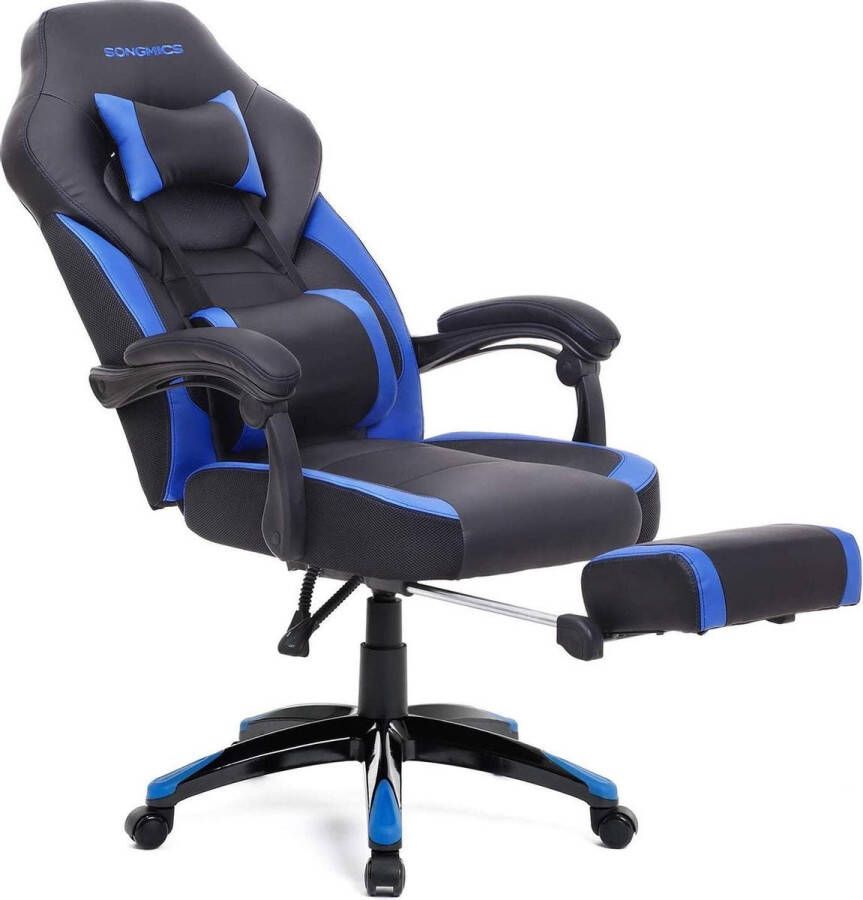 ZAZA Home gamingstoel bureaustoel met voetensteun bureaustoel ergonomisch design verstelbare hoofdsteun lendensteun belastbaar tot 150 kg zwartblauw OBG77BU
