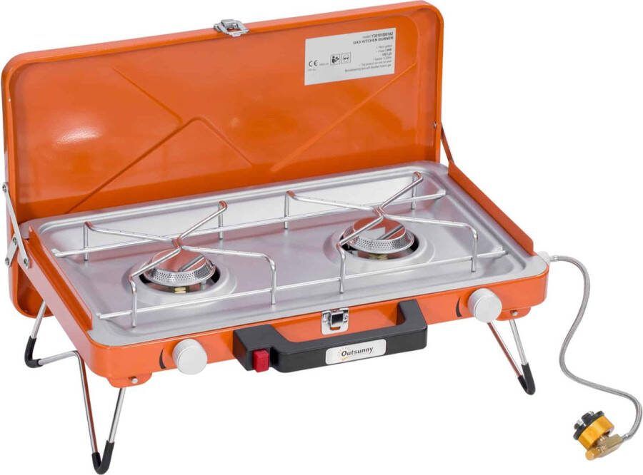 ZAZA Home Gasbarbecue Campinggrill Twee Branders Deksel İnklapbare Poten Staal Oranje