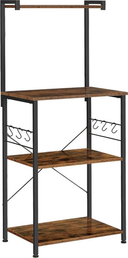 ZAZA Home Keukenorganizer 3-stappenrek 6 S-haken voor magnetron broodrooster kruidenpotten potten en pannen industrieel rustiek bruin en zwart KKS023B01