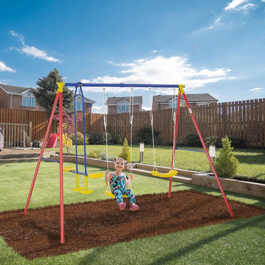 ZAZA Home Kinderschommel Tuinschommel Schommelframe 2 Schommels Met Wip İn Hoogte Verstelbaar Metalen Frame 3-5 Jaar