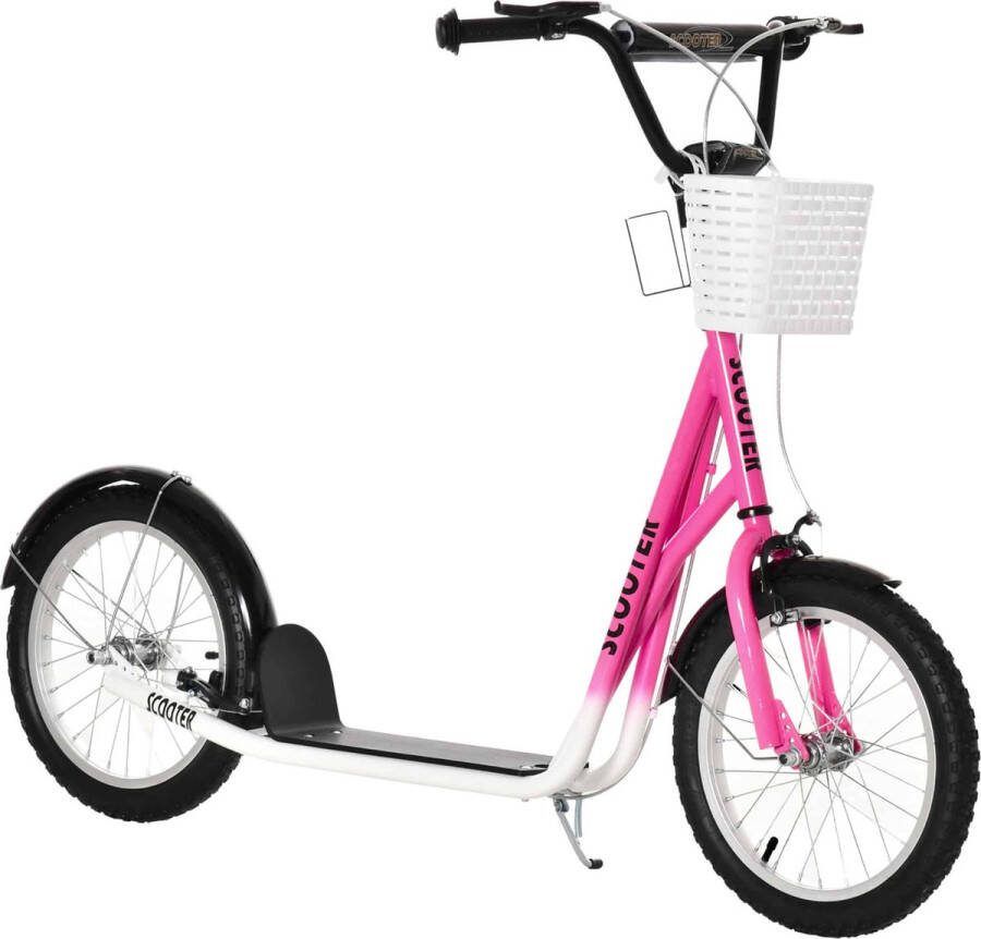 ZAZA Home Kinderstep Step Kick Scooter Kinderstep Kickboard Metaal Pp Plastic Aluminium Rubber Roze + Wit 139 X 58 X 90-96 Cm