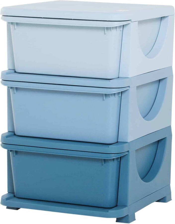 ZAZA Home Kinderzitbank Met Opbergruimte Kistbank Speelgoedkist Met Schuiflades Drie Niveaus Speelgoedopbergbox Voor De Kinderkamer 3-6 Jaar Kindermeubel Blauw 37 X 37 X 56 5 Cm