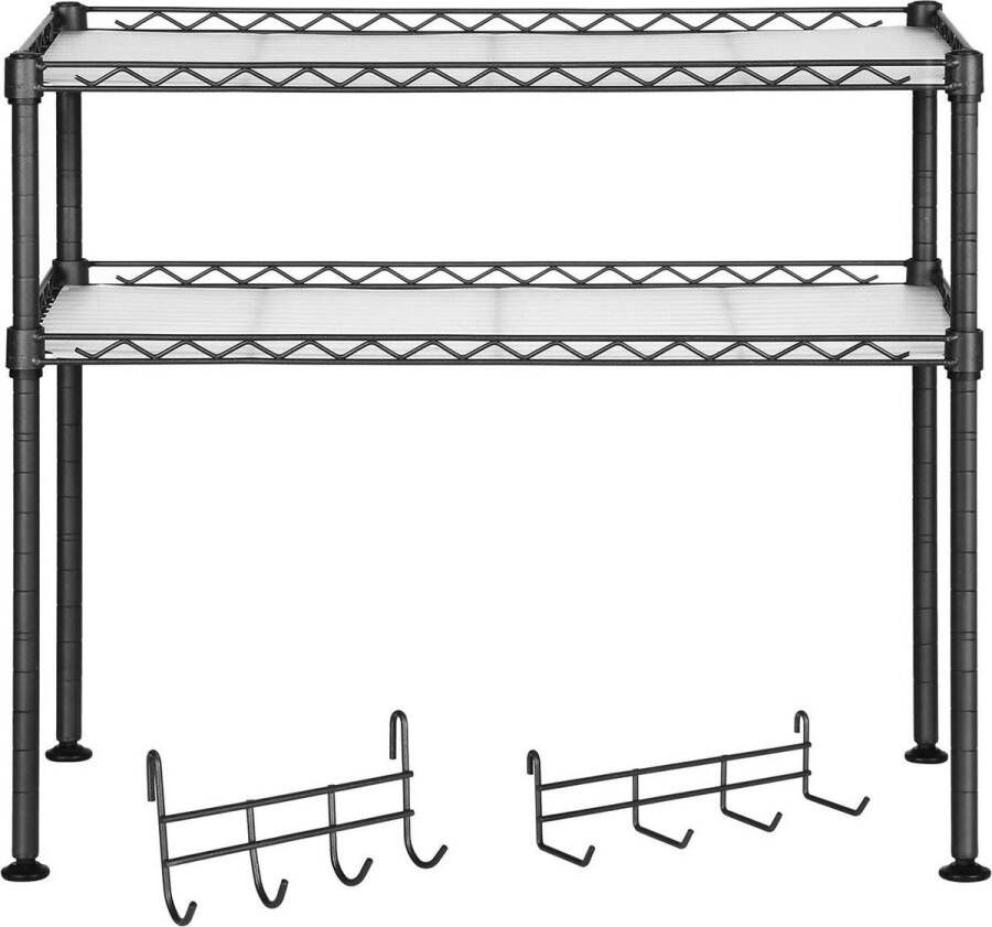 ZAZA Home SONGMICS magnetronplank keukenplank met 2 niveaus tafelorganizer met 2 verstelbare planken en 8 haken antraciet LGR20BK