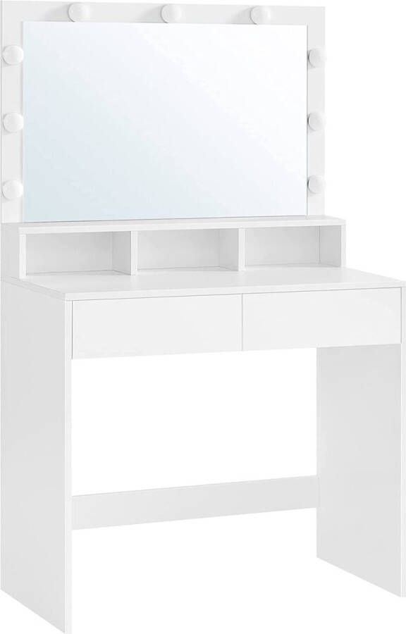 ZAZA Home Make-Uptafel Met Ledverlichting İnstelbare Helderheid Kaptafel Met Spiegel Make-Uptafel Met 2 Laden En 3 Open Vakken Kapcommode Modern Wit