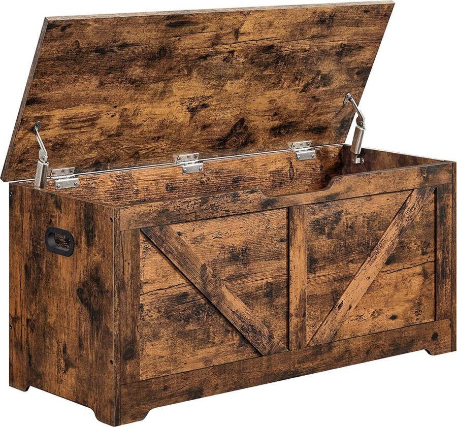 ZAZA Home Opbergkast Speelgoedkist Schoenenbank Zitkist Opbergbox Zitbank Met Opbergruimte Landelijke Stijl Veiligheidsscharnieren 100 X 40 X 46 Cm Vintage Bruin