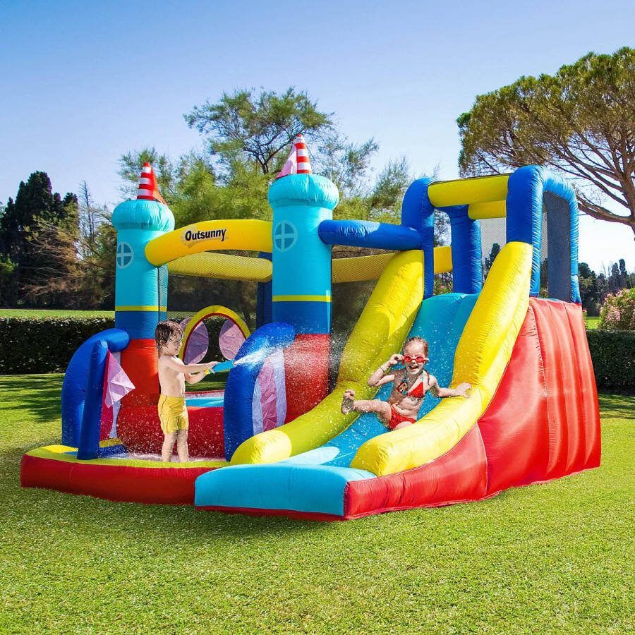 ZAZA Home Opblaasbaar Springkasteel Met Blower Slide Zwembad Klimmuur Trampoline Met Patch Draagtas Voor Kinderen Van 3 Tot 8 Jaar 265 X 260 X 200 Cm