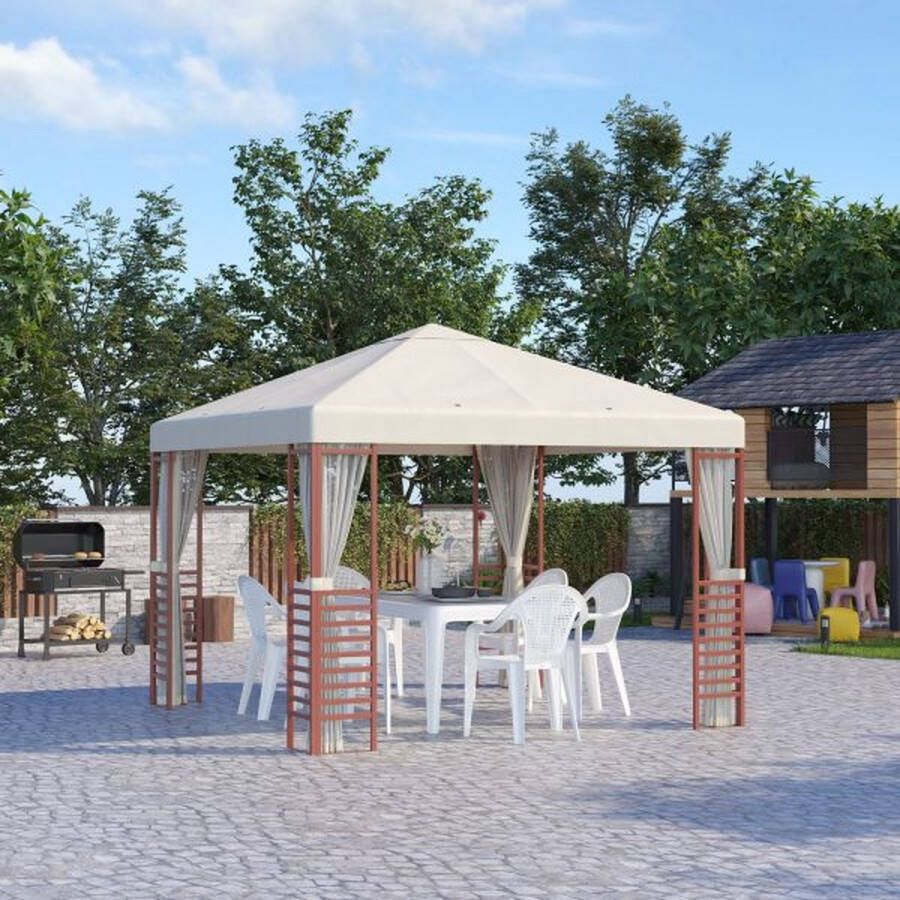 ZAZA Home Pavilion 2 96 x 2 96 m feesttent tuinpaviljoen tuintent biertent met vliegnetten maximaal 15 personen staal polyester beige