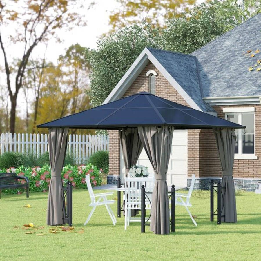 ZAZA Home Paviljoen tuinpaviljoen feesttent met zijonderdelen pc -dak aluminium zwart 300 x 300 x 263 cm