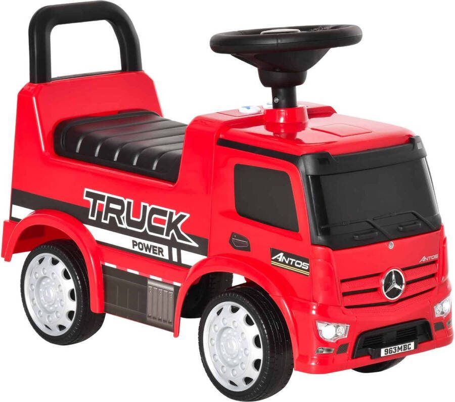 ZAZA Home Speelgoedauto Loopauto Babywagen Kinderwagen Gelicentieerd Door Mercedes Antos Vrachtwagenstijl Met Licht Voor Kinderen Van 12 Tot 36 Maanden Metaal Pp Plastic Wit + Zwart 62.5X28.5X45Cm