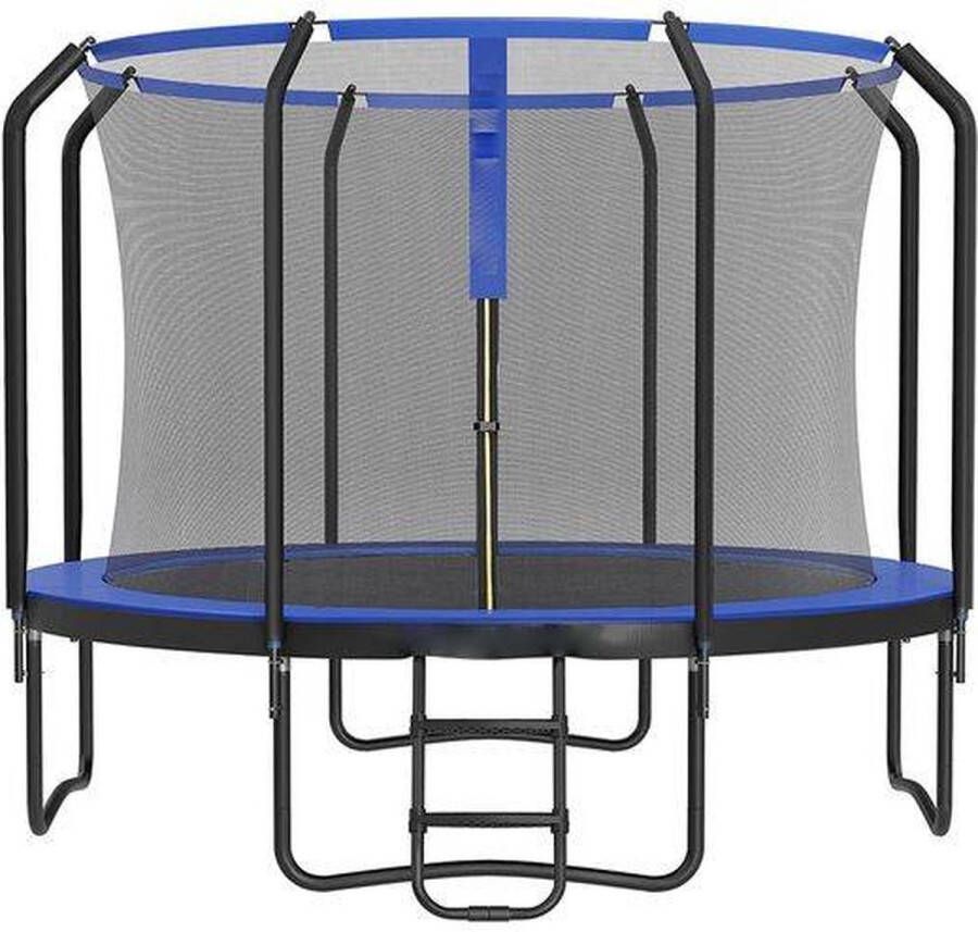 ZAZA Home Trampoline 305 cm ronde tuintrampoline met veiligheidsnet en ladder gewatteerd frame voor kinderen en volwassenen donkerblauw