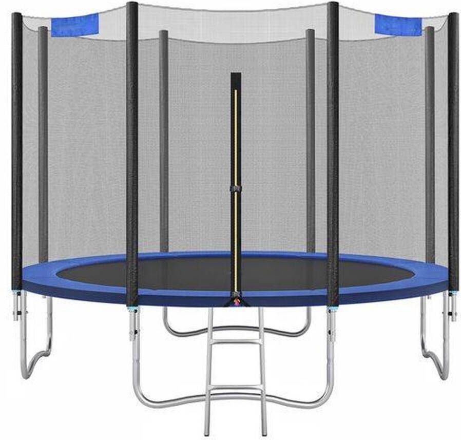 ZAZA Home Trampoline 366 cm ronde tuintrampoline met veiligheidsnet en ladder gewatteerd frame voor kinderen en volwassenen donkerblauw