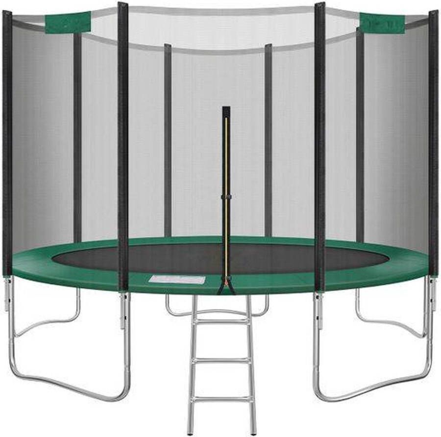 ZAZA Home Trampoline 427 cm (14 ft) ronde trampoline voor tuin met ladder veiligheidsnet rechte gewatteerde palen zwart en donkergroen STR141C01