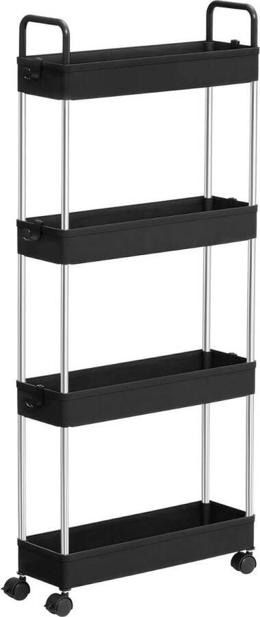 ZAZA Home 4 Tier Trolley Kitchen Trolley Niche Plank op wielen met handgrepen keukenplank badkamerplank 40 x 13 5 x 93 cm zwart KSC018B01