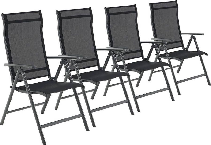 ZAZA Home Tuinstoelen Klapstoelen Outdoor Stoelen Met Robuust Aluminium Frame Rugleuning İn 8 Standen Verstelbaar Zwart