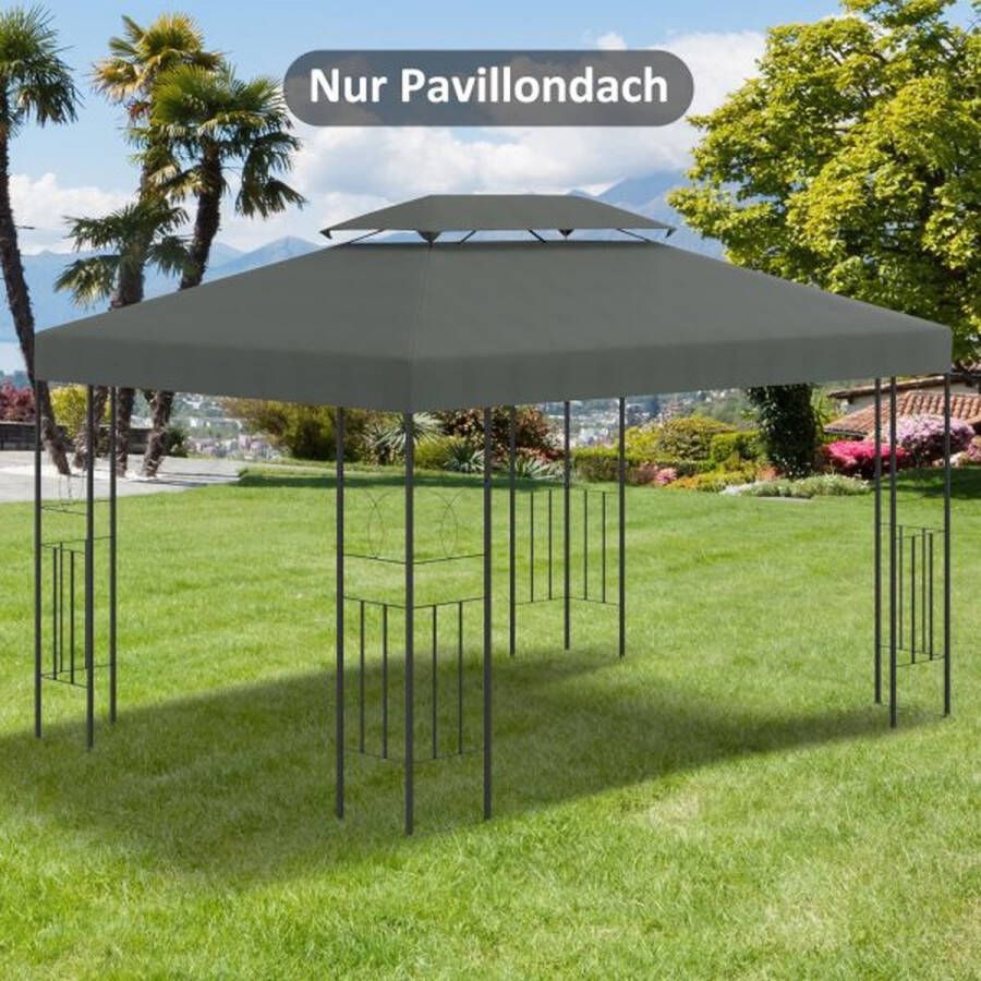 ZAZA Home Vervangend dakpaviljoen dak voor metalen paviljoen tuinpaviljoen feesttent tuin tent polyester 3x4m donkergrijs