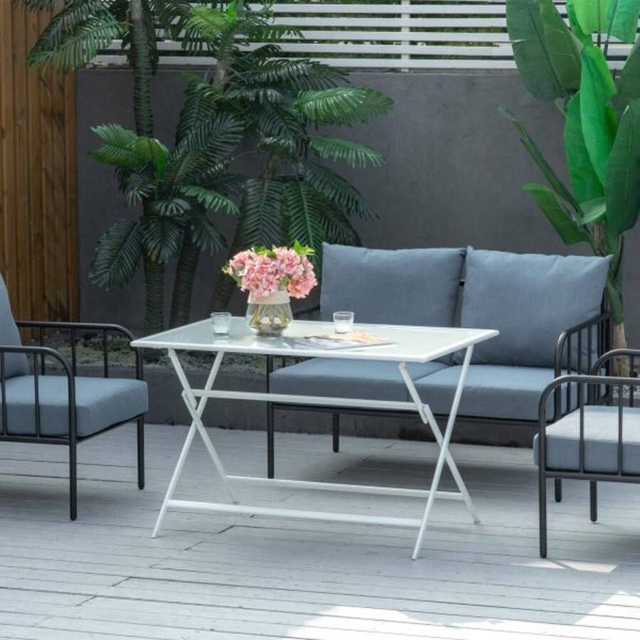 ZAZA Home Vouwtafel Tuintafel met Ø42 mm Ø50mm Paraplu Gat Vouwtafel opvouwbare zijtafel Balkon Picknicktafel Eettafel Metaal 110 x 70 x 70 cm
