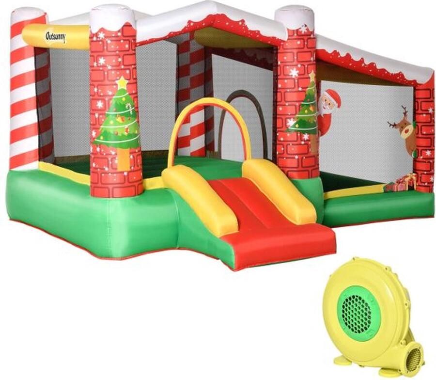 ZAZA Home Kerstmis Opblaasbaar Springkasteel Met Waterbassin Trampoline Kleine Glijbaan Voor 3 Kinderen Springkasteel Met Blazer Voor 3-8 Jaar Kleuterschool Rood+Groen 325 X 270 X 175 Cm