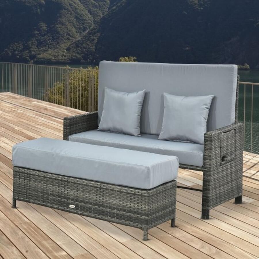 ZAZA Home Poly Rattan Lounge Sofa Garden Oven Garden Lounger 2-zitter met kussenstoel