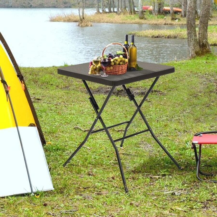 ZAZA Home Tuintafel opvouwbare vouwtafel opvouwbare zijtafel balkon picknicktafel camping tafel plastic metaalbruin 60x60x74cm