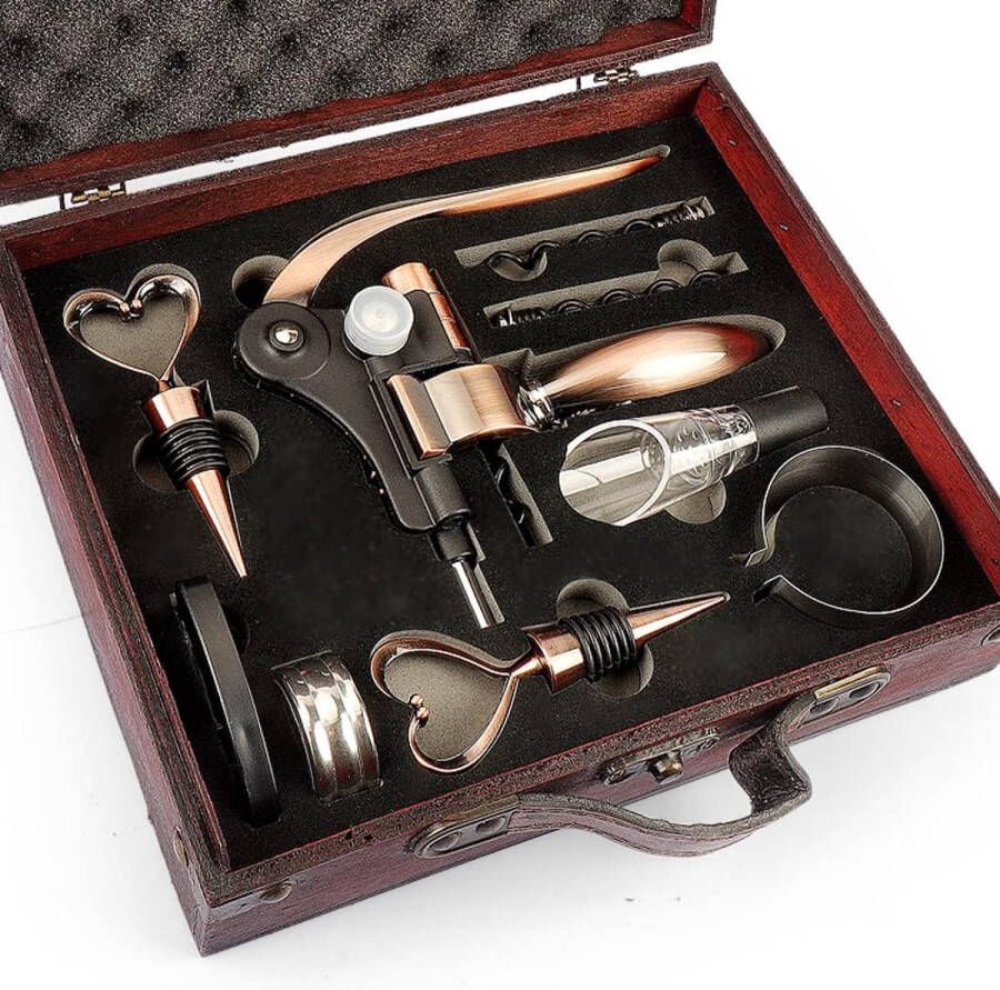 ZBPASL Kurkentrekker set in houten kist geschenk luxe wijnopener wijnsommelier sets met flesopener wijnsluitingen wijnaccessoires cadeauset (stijl 02)