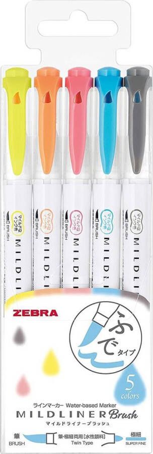 Zebra Mildliner Brush pennen Dubbelzijdig Friendly kleuren Set van 5