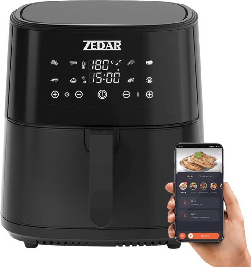 Zedar Airfryer XXL Met APP Groot 8 Liter Heteluchtfriteuse Zwart Digital Touchscreen 50 voorgeprogrammeerde gerechten AF600
