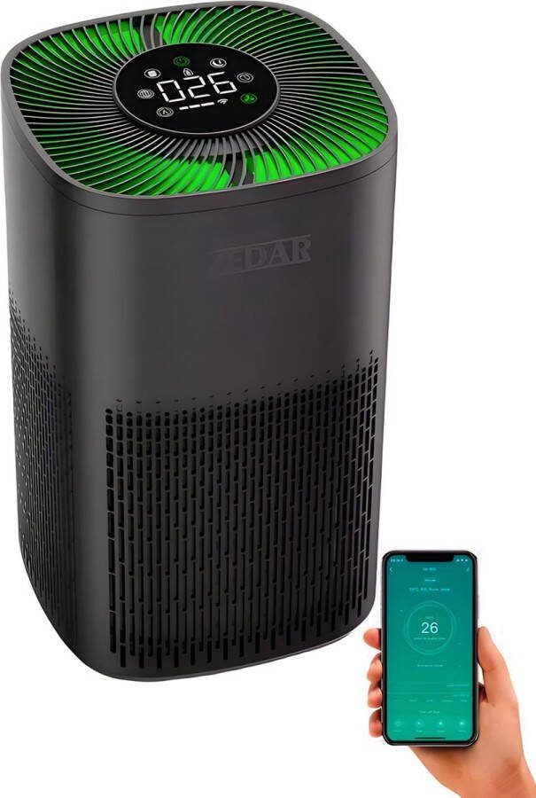 Zedar Luchtreiniger Air Purifier met APP en HEPA 13 filter + koolstoffilter Werkt tegen huisstofmijt hooikoorts allergie stof 210 m³ u L600