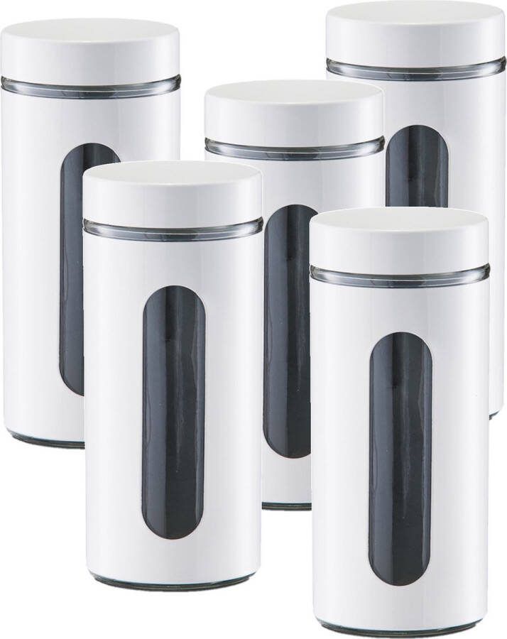Zeller 10x Witte voorraadblikken potten met venster 1200 ml Keukenbenodigdheden Bewaarpotten voorraadpotten Voedsel bewaren