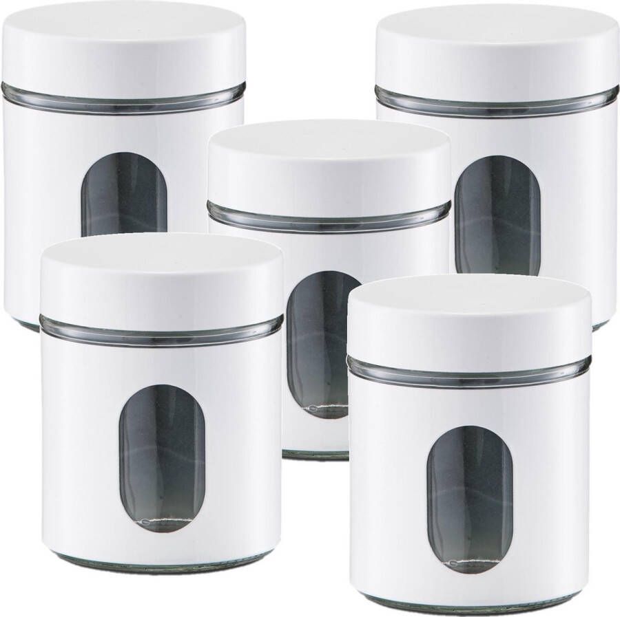 Zeller 10x Witte voorraadblikken potten met venster 600 ml Keukenbenodigdheden Bewaarpotten voorraadpotten Voedsel bewaren